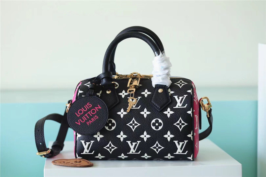 Louis Vuitton Speedy Bandouliere 20 Monogram Empreinte Black / White / Pink For Women, Women’s Handbags, Shoulder And Crossbody Bags 20.5cm/8.1in