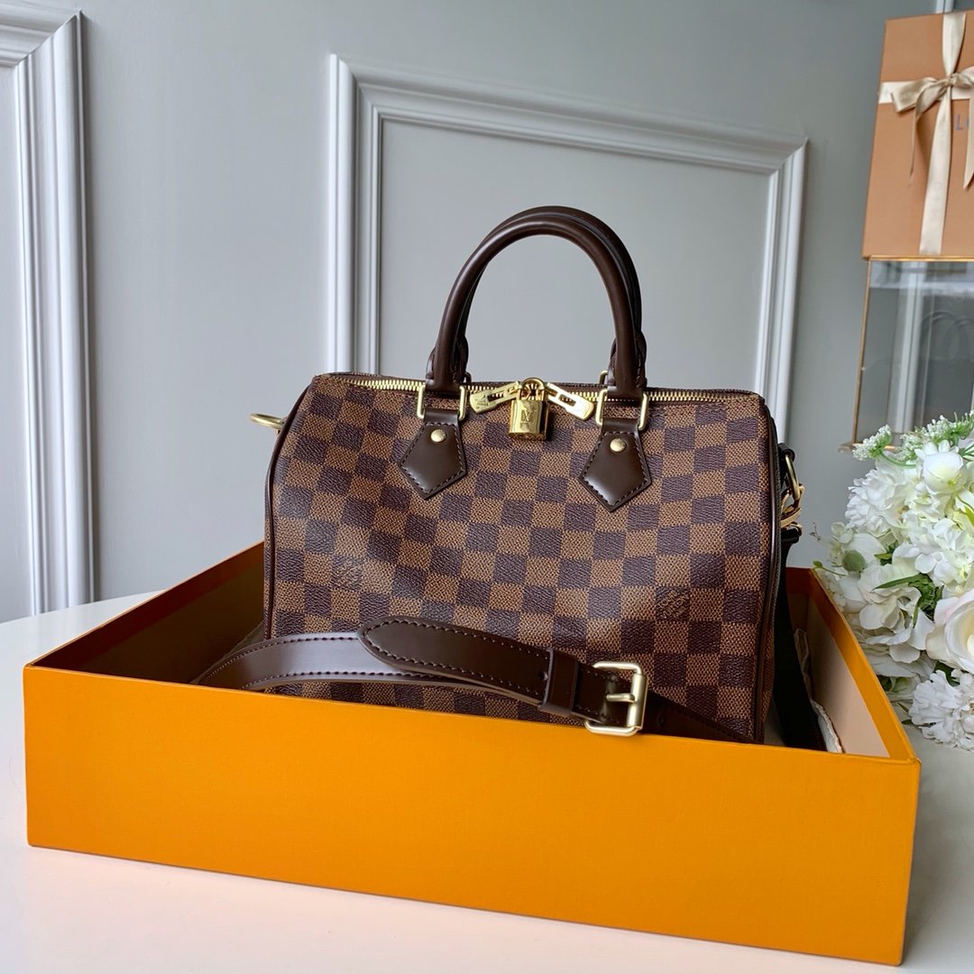 Louis Vuitton Speedy Bandouliere 25 Damier Ebene Canvas For Women, Women’s Handbags, Shoulder And Crossbody Bags 9.8in/25cm