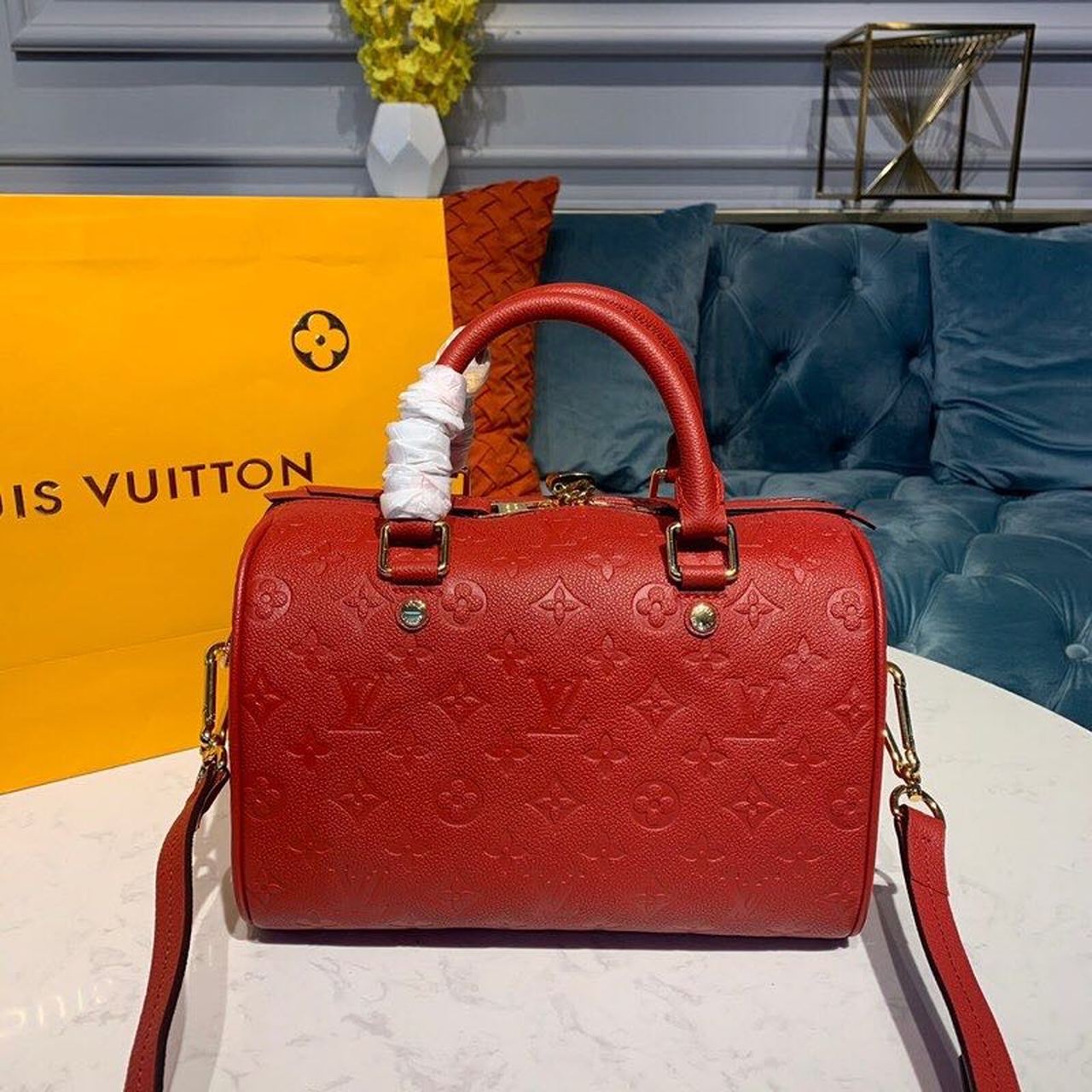 Louis Vuitton Speedy Bandouliere 25 Monogram Empreinte Cherry Red For Women, Women’s Handbags, Shoulder And Crossbody Bags 9.8in/25cm LV