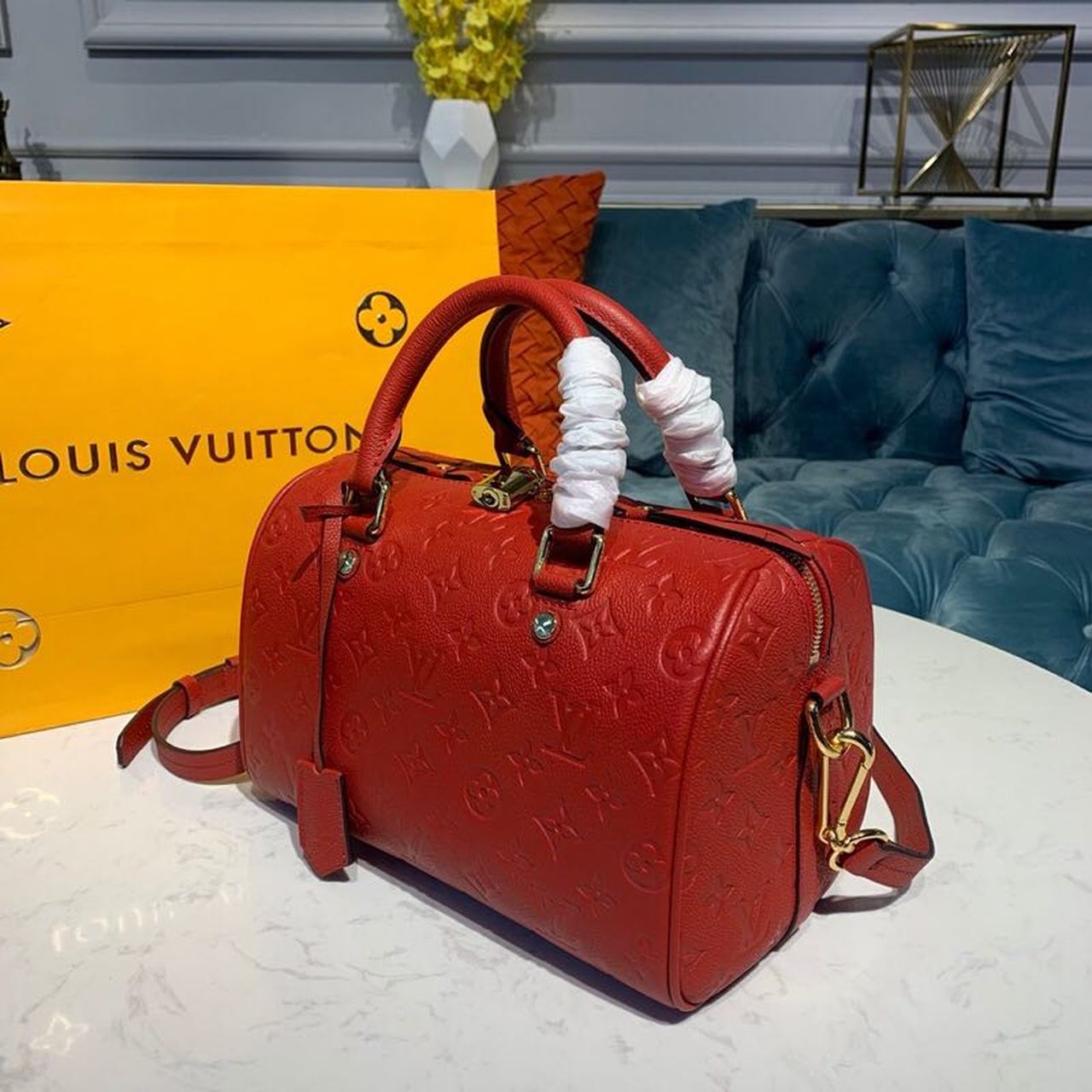 Louis Vuitton Speedy Bandouliere 25 Monogram Empreinte Cherry Red For Women, Women’s Handbags, Shoulder And Crossbody Bags 9.8in/25cm LV