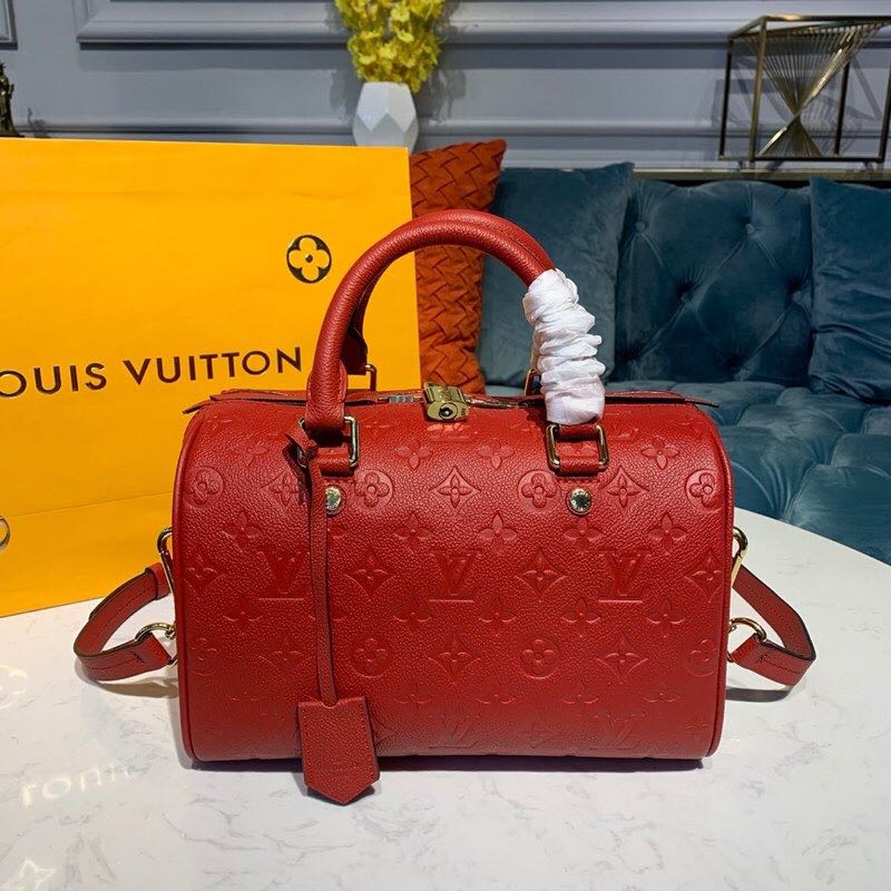 Louis Vuitton Speedy Bandouliere 25 Monogram Empreinte Cherry Red For Women, Women’s Handbags, Shoulder And Crossbody Bags 9.8in/25cm LV