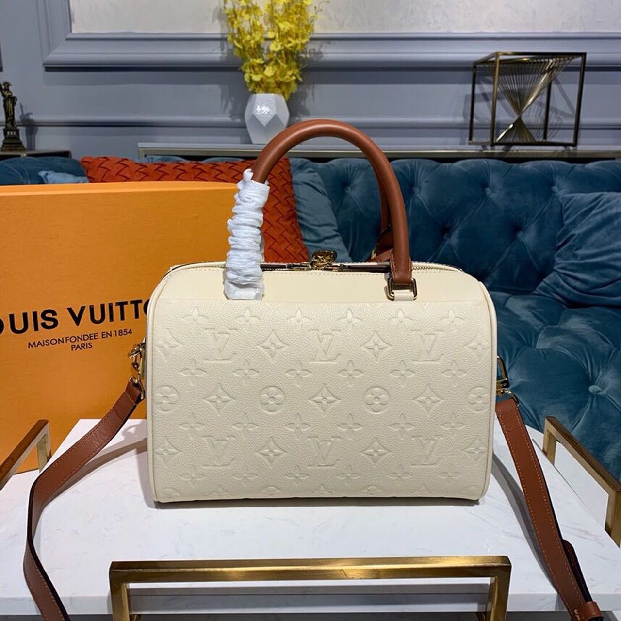 Louis Vuitton Speedy Bandouliere 25 Monogram Empreinte Creme For Women, Women’s Handbags, Shoulder And Crossbody Bags 9.8in/25cm