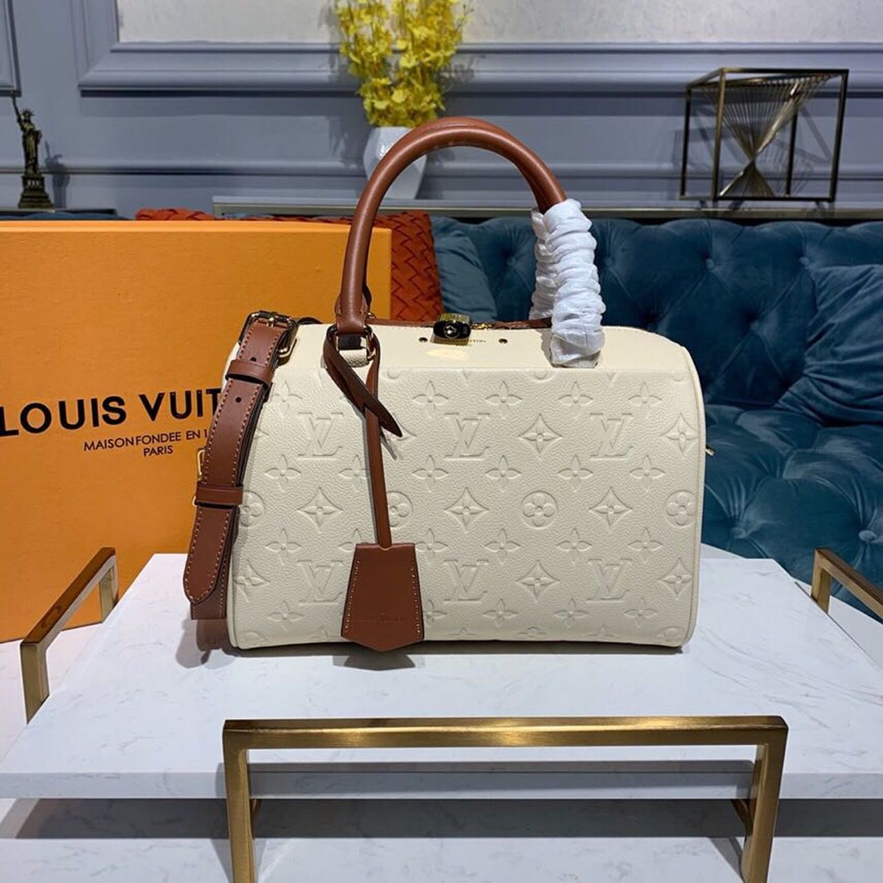 Louis Vuitton Speedy Bandouliere 25 Monogram Empreinte Creme For Women, Women’s Handbags, Shoulder And Crossbody Bags 9.8in/25cm