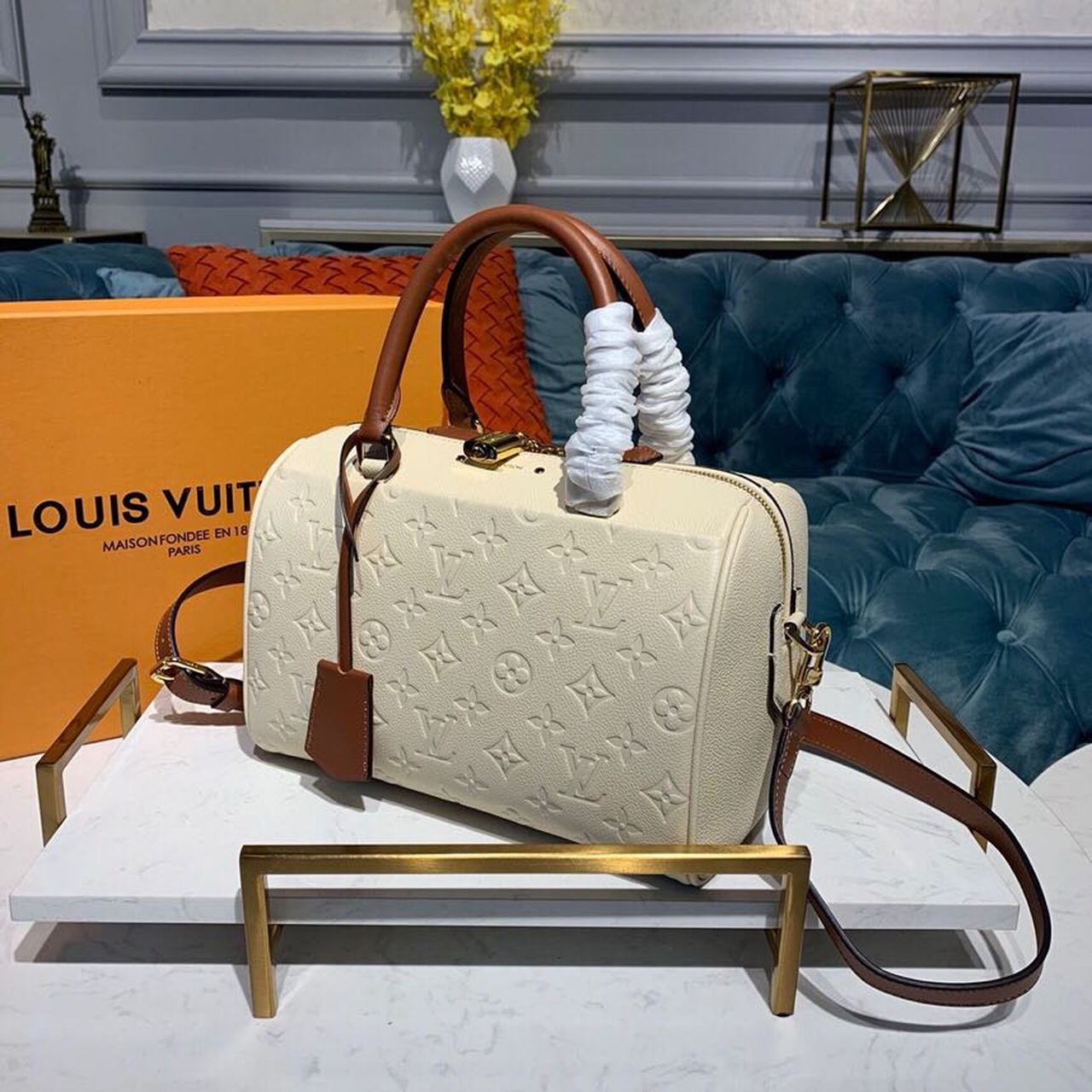 Louis Vuitton Speedy Bandouliere 25 Monogram Empreinte Creme For Women, Women’s Handbags, Shoulder And Crossbody Bags 9.8in/25cm
