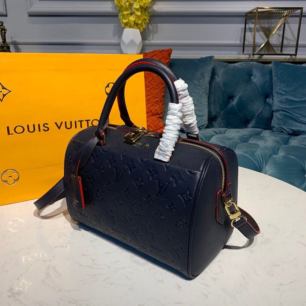 Louis Vuitton Speedy Bandouliere 25 Monogram Empreinte Navy Blue For Women, Women’s Handbags, Shoulder And Crossbody Bags 9.8in/25cm LV