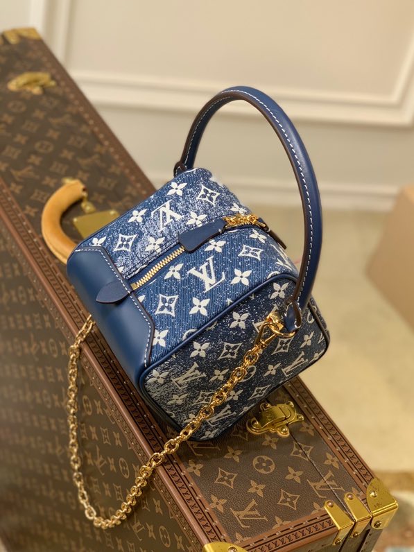 Louis Vuitton Square Bag Denim Jacquard Blue By Nicolas Ghesquiere For Women, Women’s Bags 6.3in/16cm