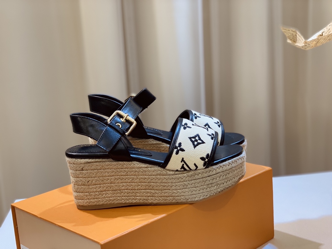 Louis Vuitton Starboard Wedge Sandal Black For Women 1ABT17