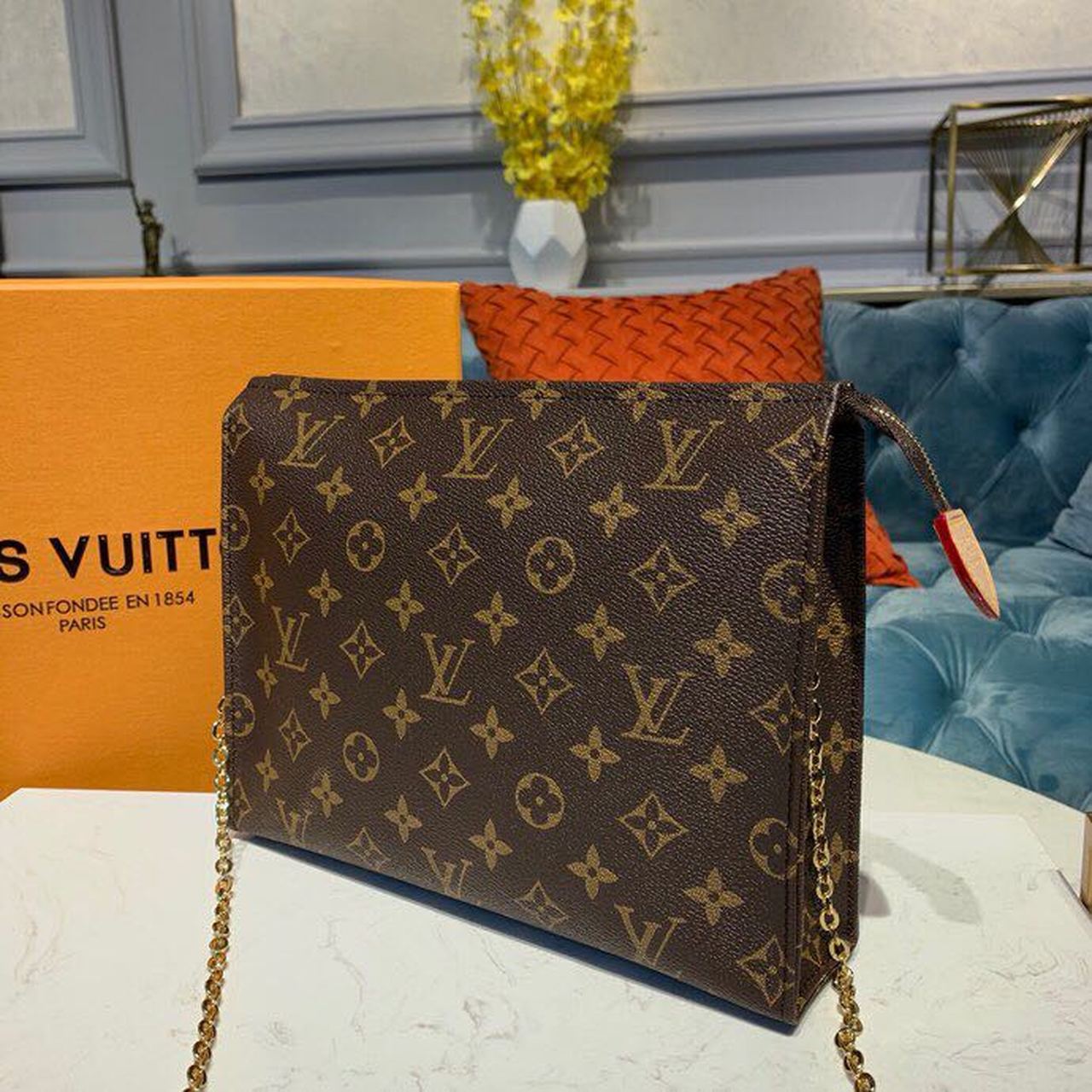 Louis Vuitton Toiletry Pouch On Chain Monogram Canvas For Women, Women’s Wallet 9.8in/25cm