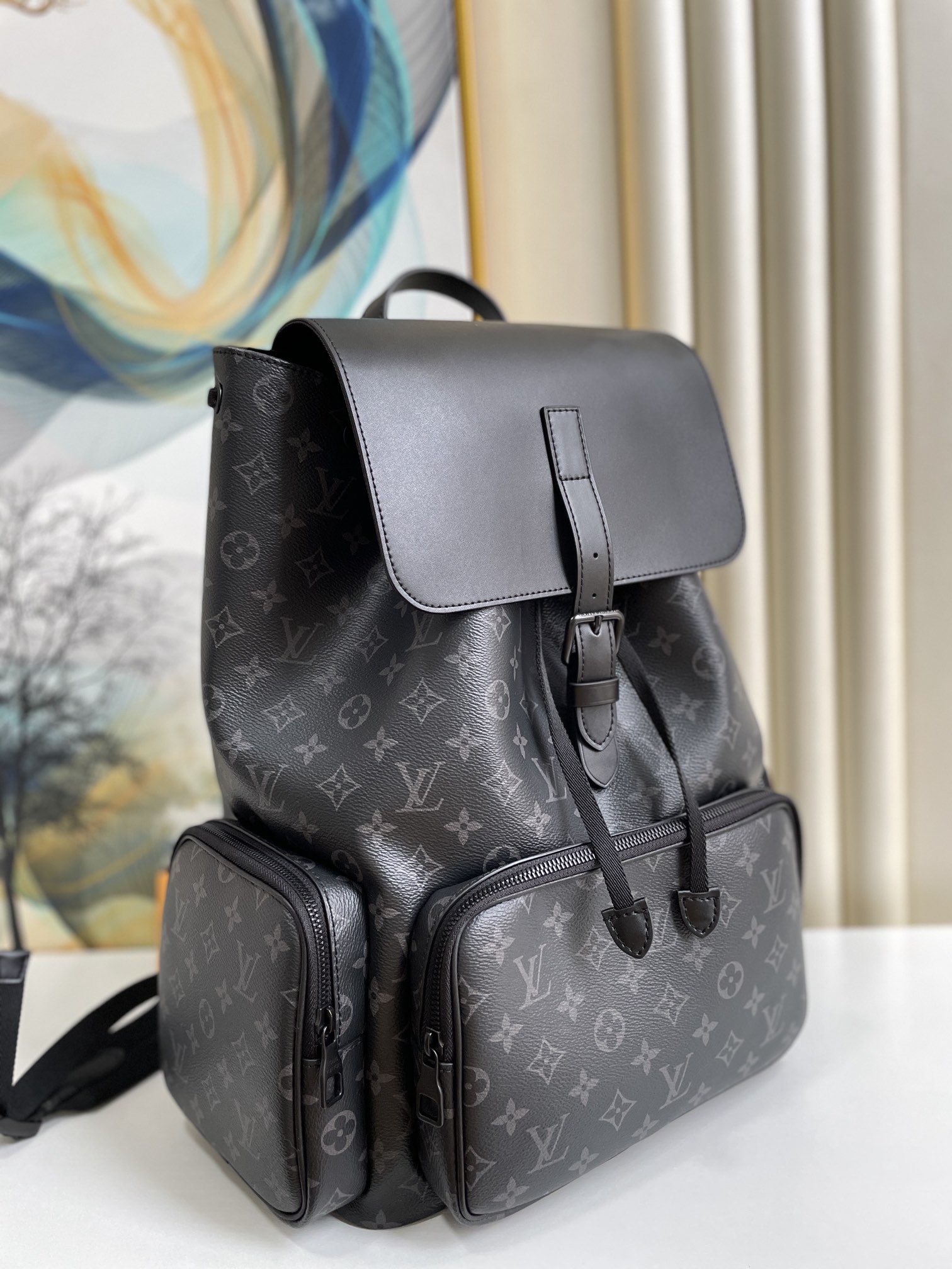 Louis Vuitton Trio Backpack Monogram Eclipse Canvas Black By Virgil Abloh For Men, Men’s Bags 44cm