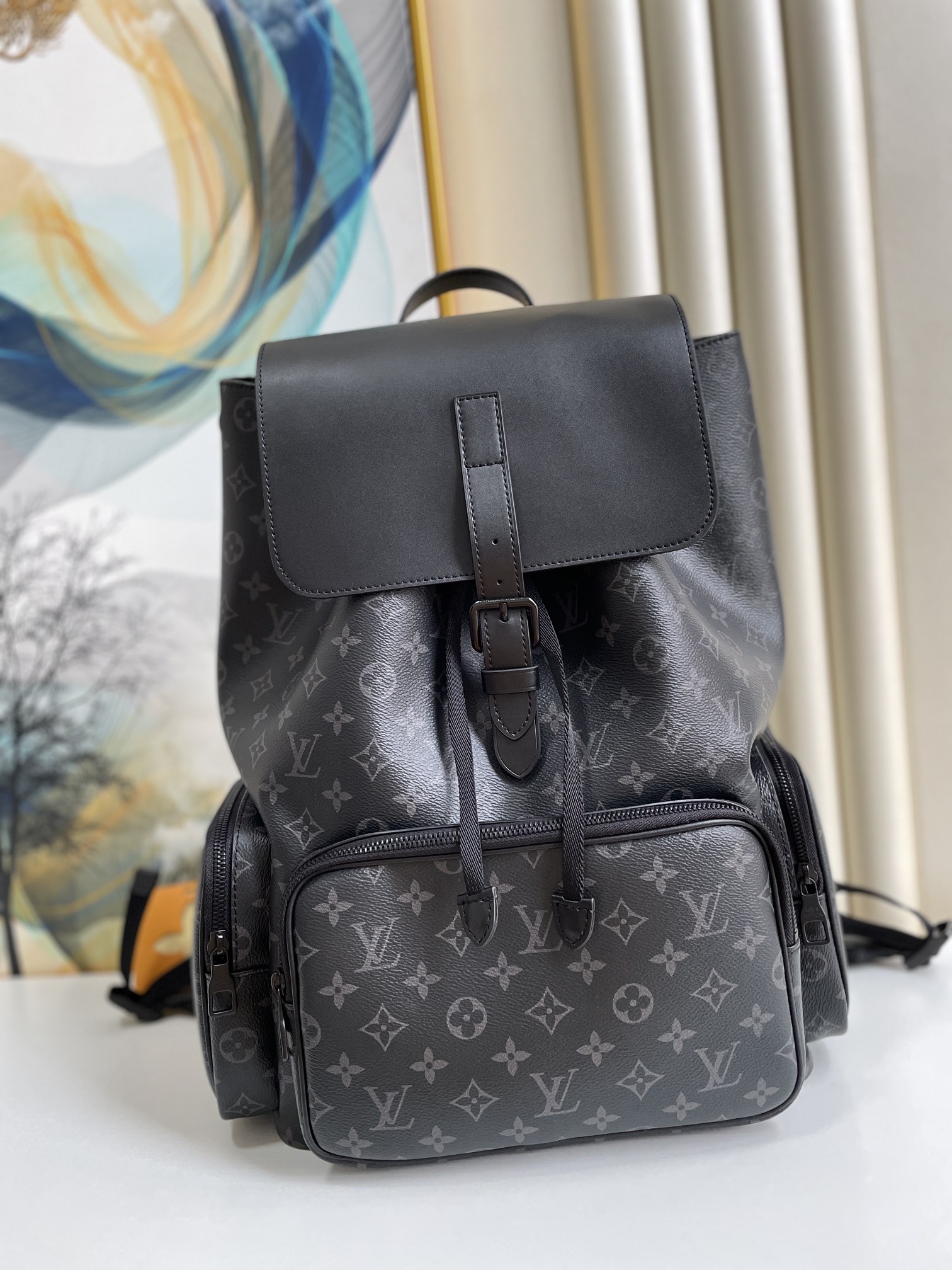 Louis Vuitton Trio Backpack Monogram Eclipse Canvas Black By Virgil Abloh For Men, Men’s Bags 44cm