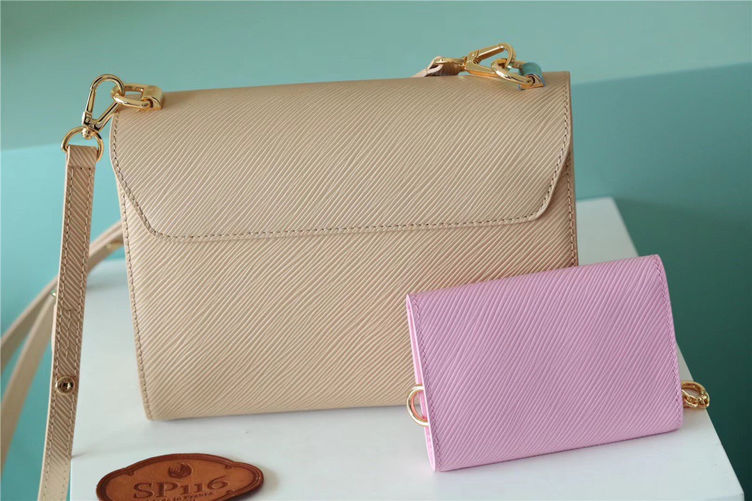 Louis Vuitton Twist MM Bag Epi Beige/ Light Pink For Women, Women’s Handbags, Shoulder and Cross Body Bags 9.1in/23cm LV