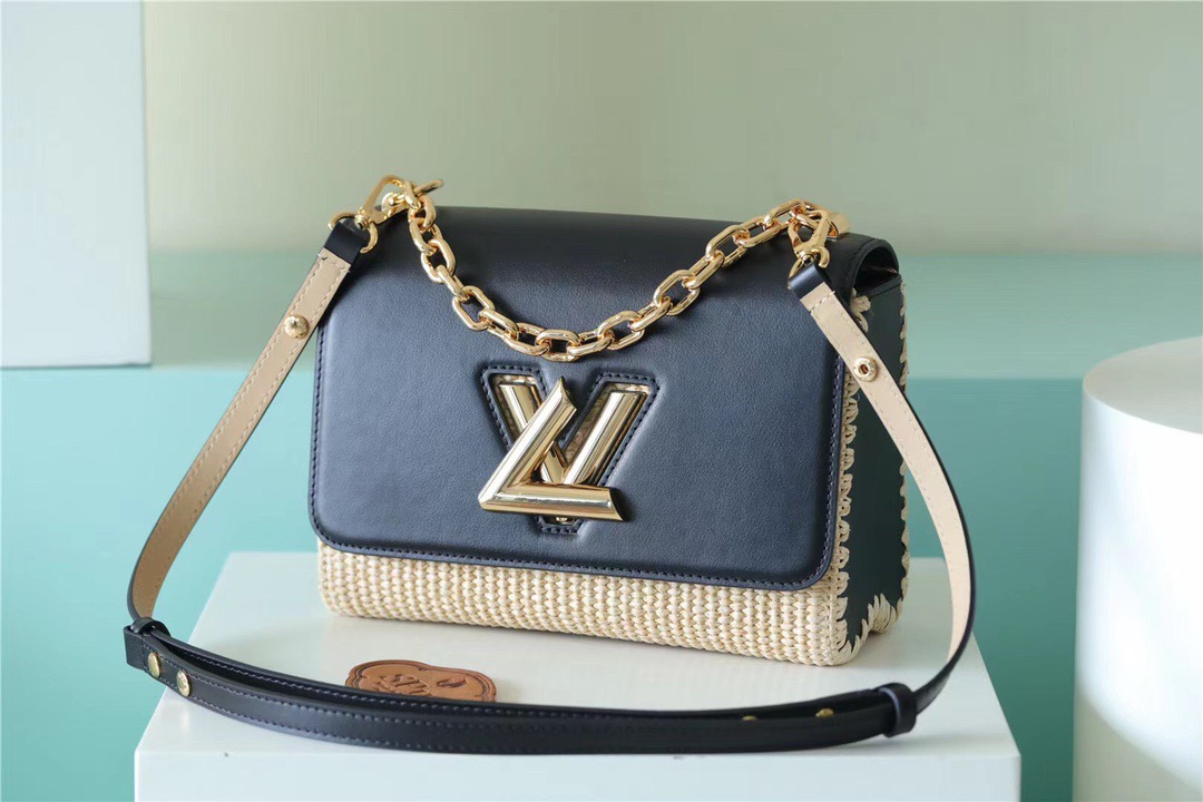 Louis Vuitton Twist MM Raffia Black For Women, Women’s Handbags, Shoulder And Crossbody Bags 9.1in/23cm LV 