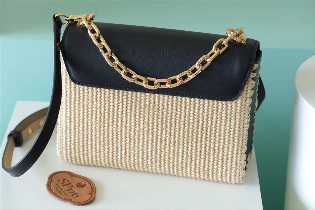 Louis Vuitton Twist MM Raffia Black For Women, Women’s Handbags, Shoulder And Crossbody Bags 9.1in/23cm LV 