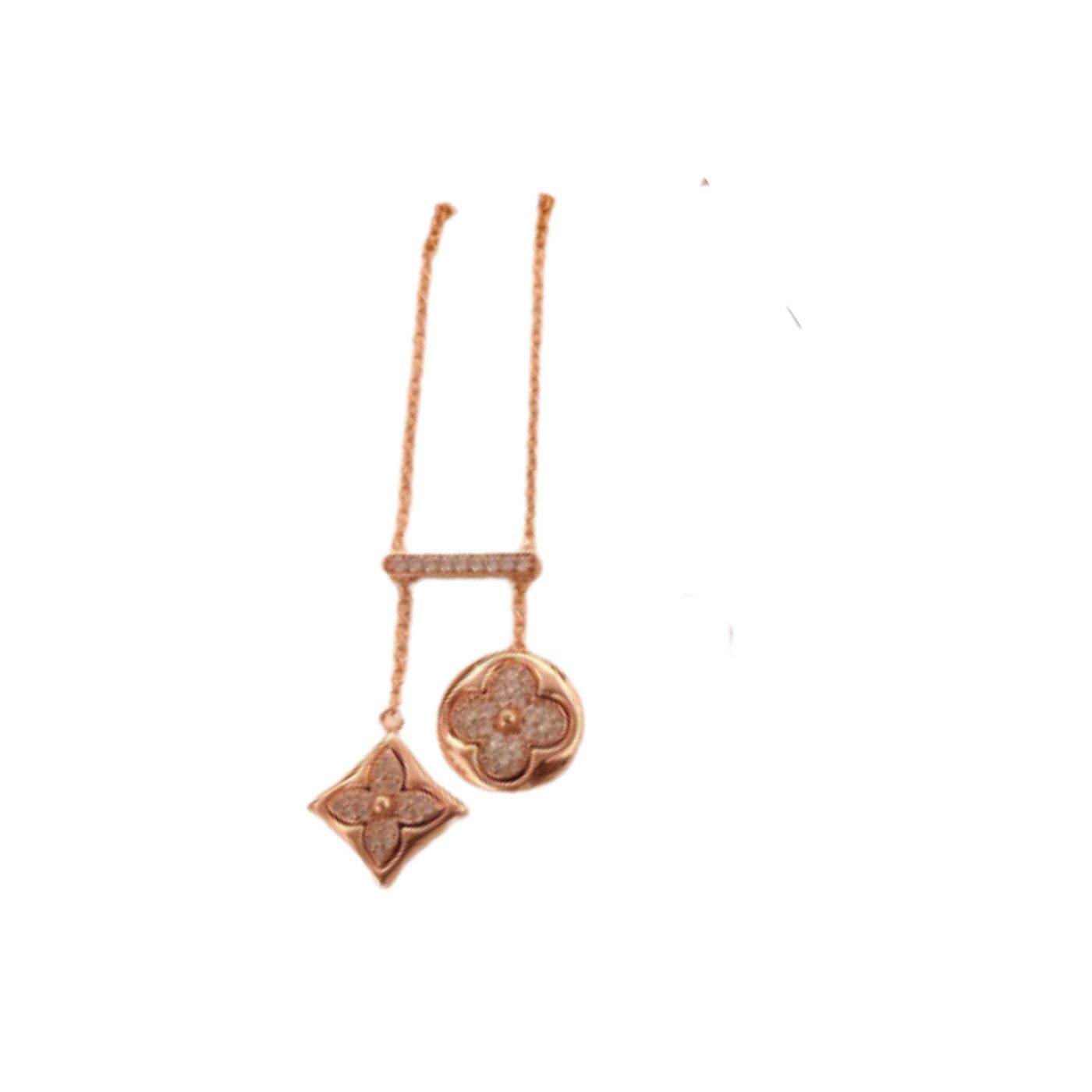 Louis Vuitton Two Blossom Necklace Pink Gold Tone For Women
