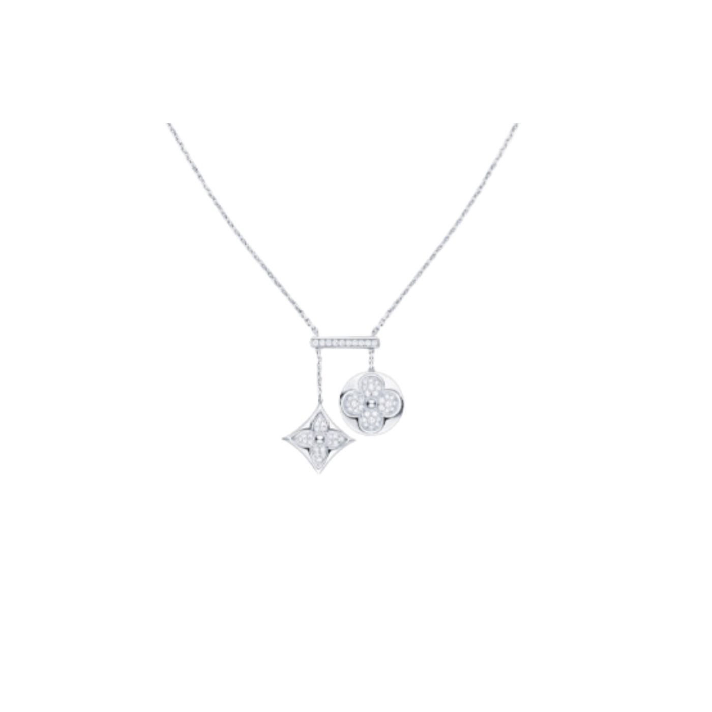 Louis Vuitton Two Blossom Necklace Silver Tone For Women