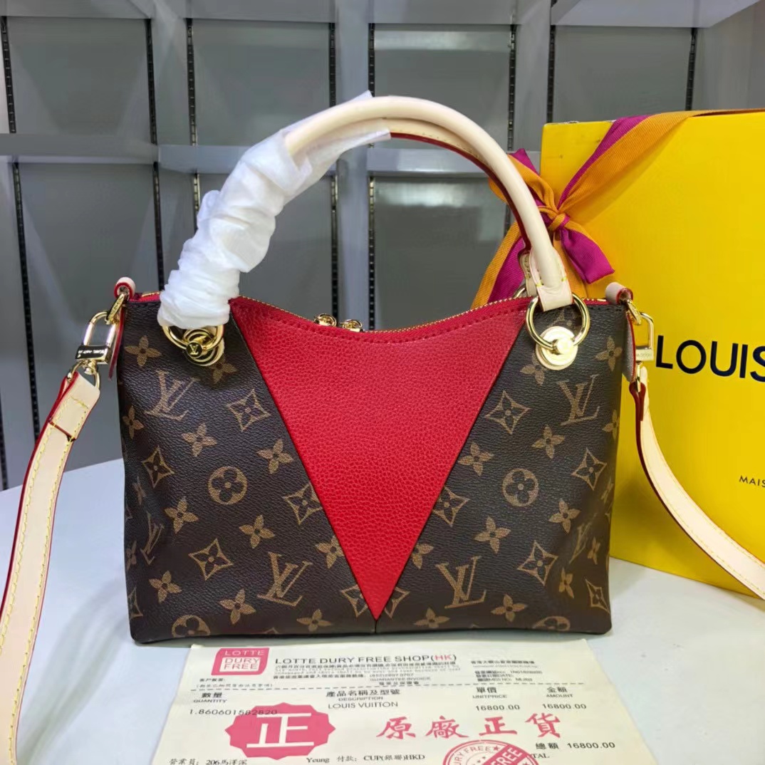 Louis Vuitton V Tote BB Monogram Canvas Cerise Red For Women, Women’s Bags, Shoulder And Crossbody Bags 10.6in/27cm