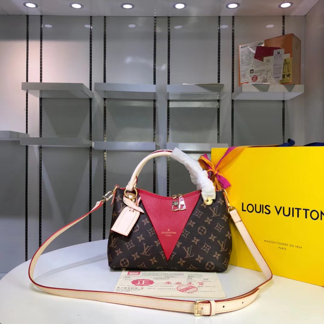 Louis Vuitton V Tote BB Monogram Canvas Cerise Red For Women, Women’s Bags, Shoulder And Crossbody Bags 10.6in/27cm