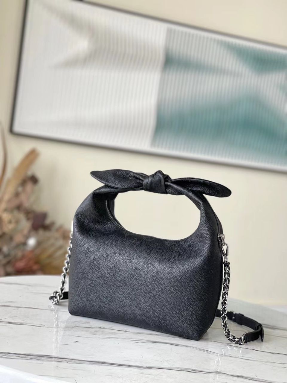 Louis Vuitton Why Knot MM Mahina Black For Women, Women’s Handbags, Shoulder And Crossbody Bags 13.4in/34cm