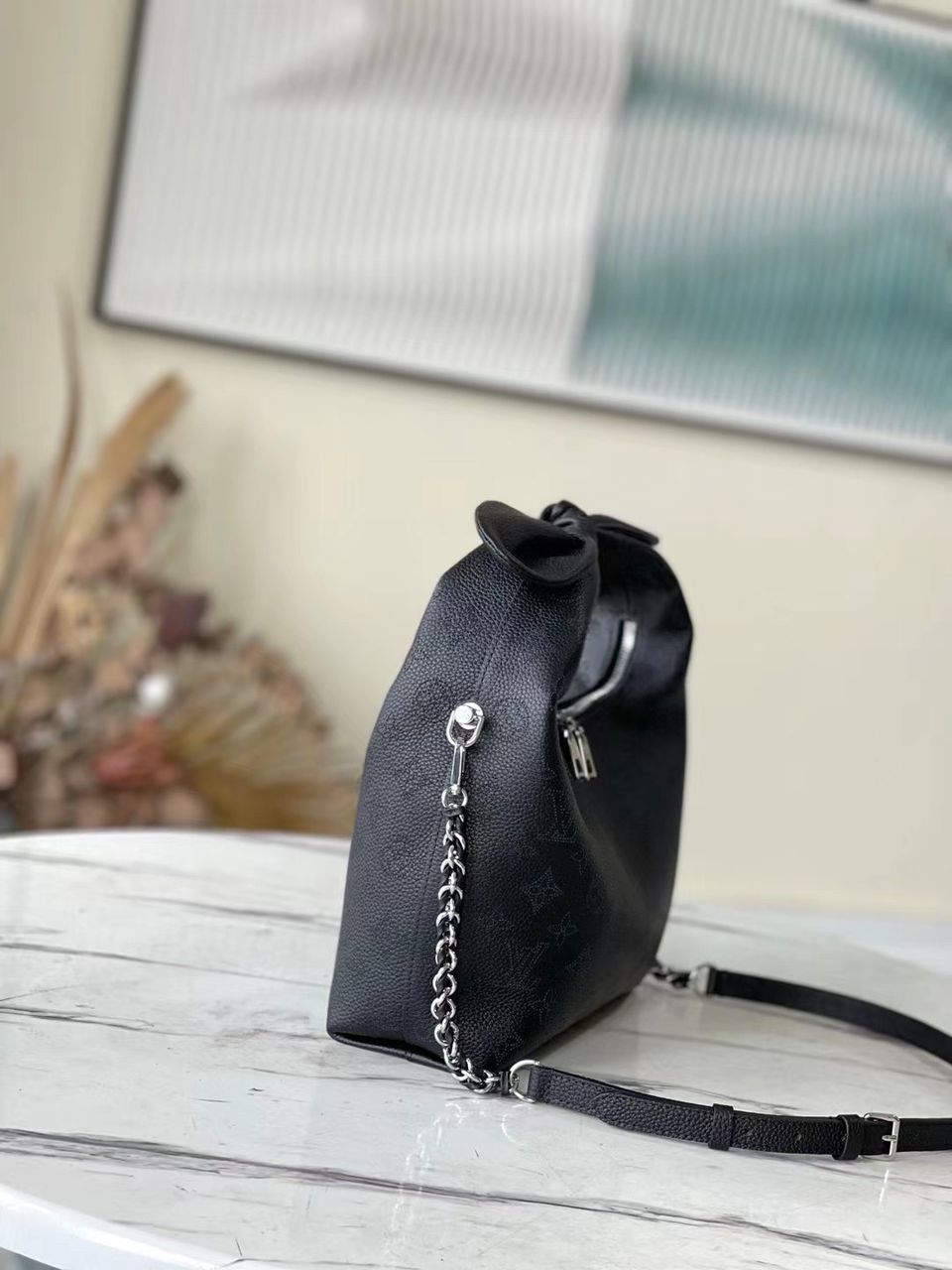 Louis Vuitton Why Knot MM Mahina Black For Women, Women’s Handbags, Shoulder And Crossbody Bags 13.4in/34cm