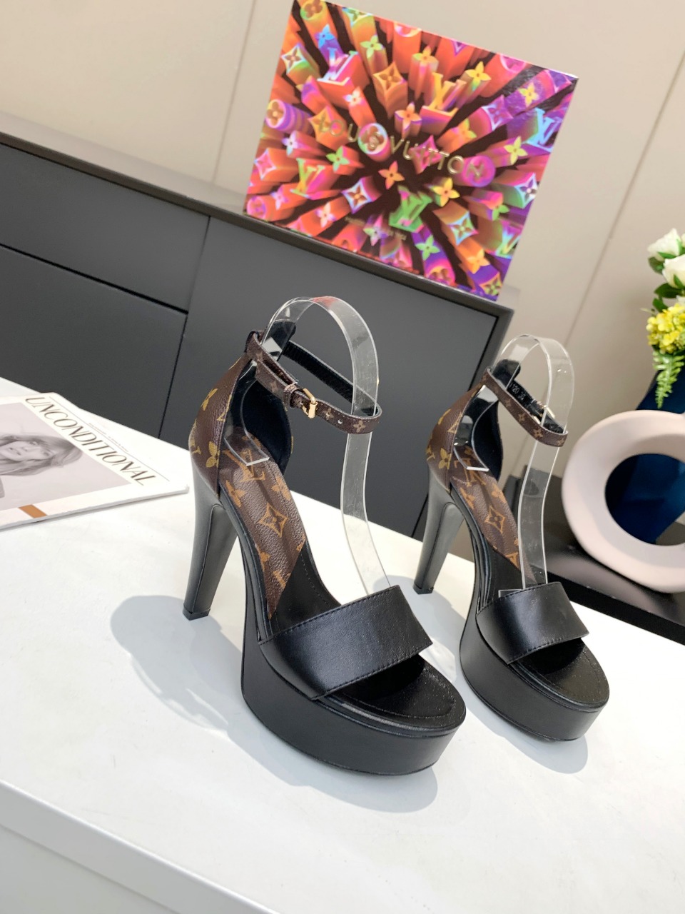 Louis Vuitton Women’s Afterglow Platform Sandal Black And Brown For Women LV