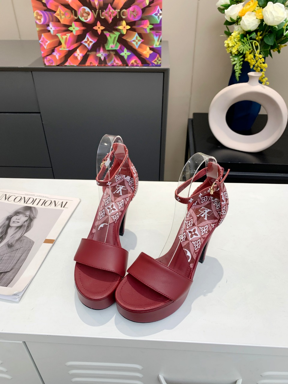 Louis Vuitton Women’s Afterglow Platform Sandal Dark Red And White For Women LV