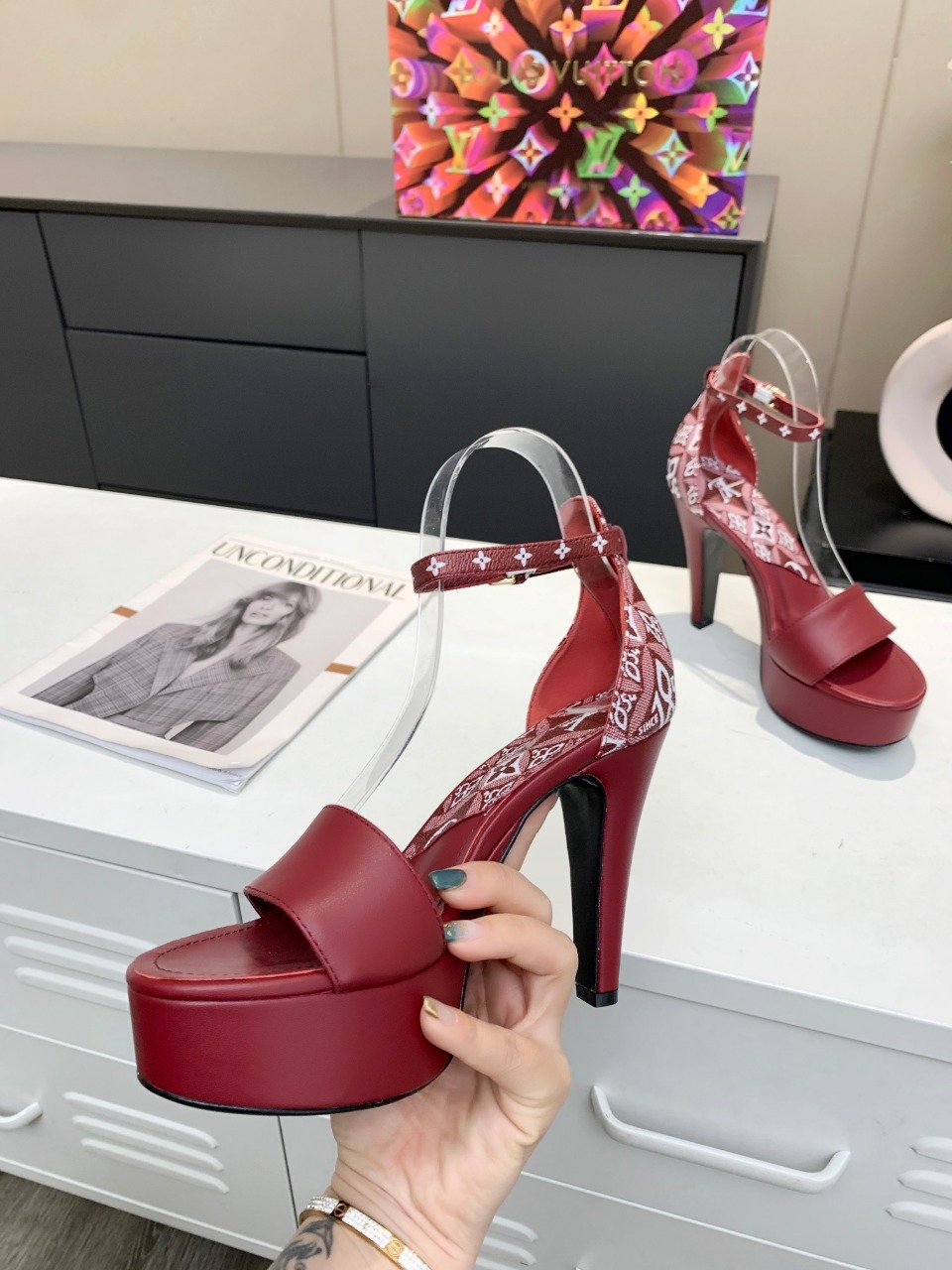 Louis Vuitton Women’s Afterglow Platform Sandal Dark Red And White For Women LV
