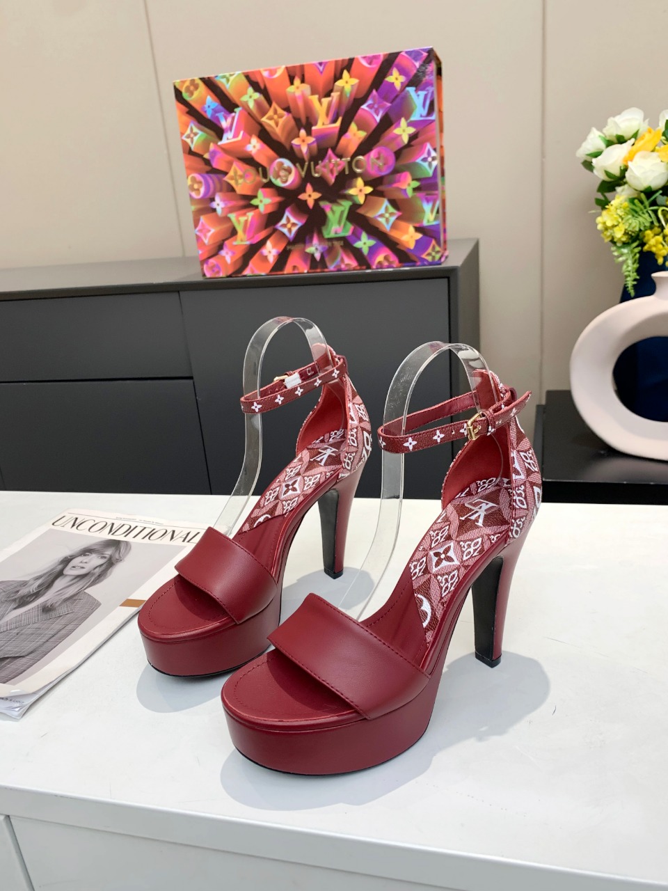 Louis Vuitton Women’s Afterglow Platform Sandal Dark Red And White For Women LV