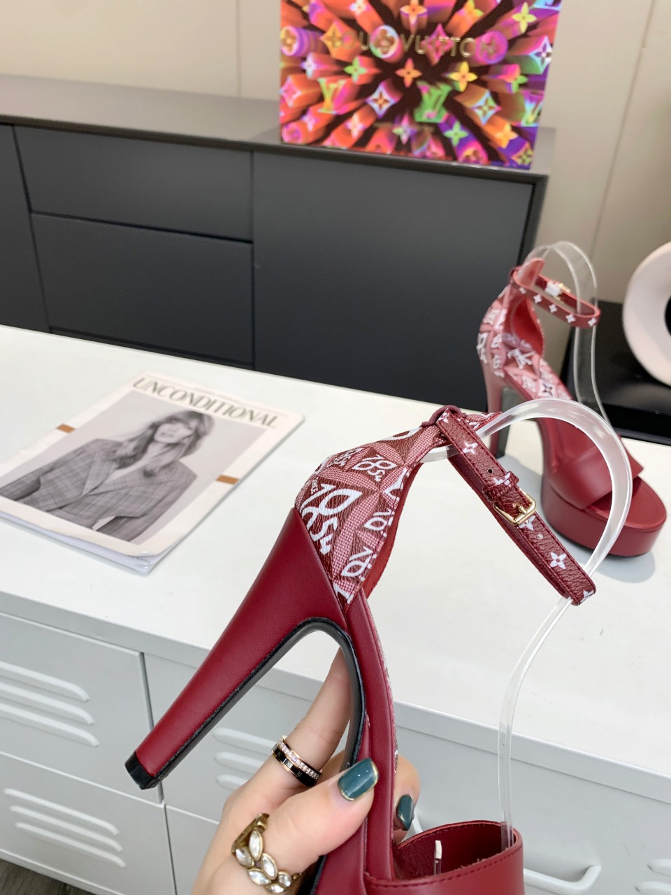 Louis Vuitton Women’s Afterglow Platform Sandal Dark Red And White For Women LV
