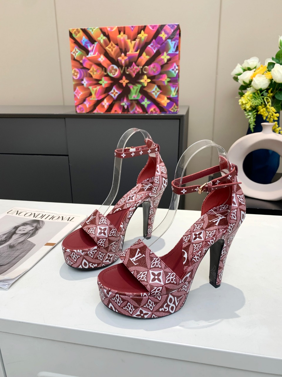 Louis Vuitton Women’s Afterglow Platform Sandal Dark Red For Women LV