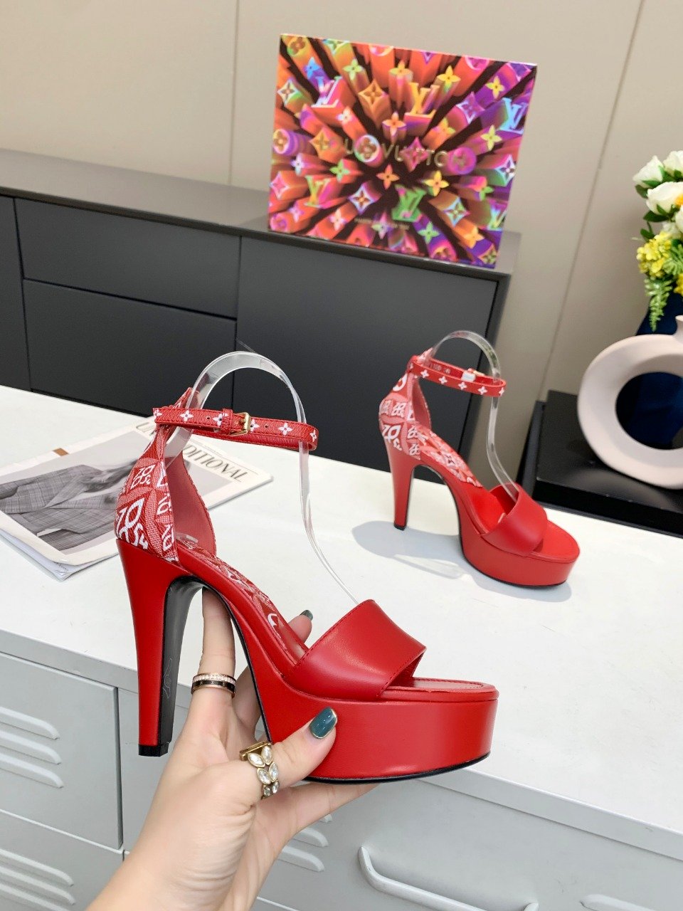Louis Vuitton Women’s Afterglow Platform Sandal Red And White For Women LV