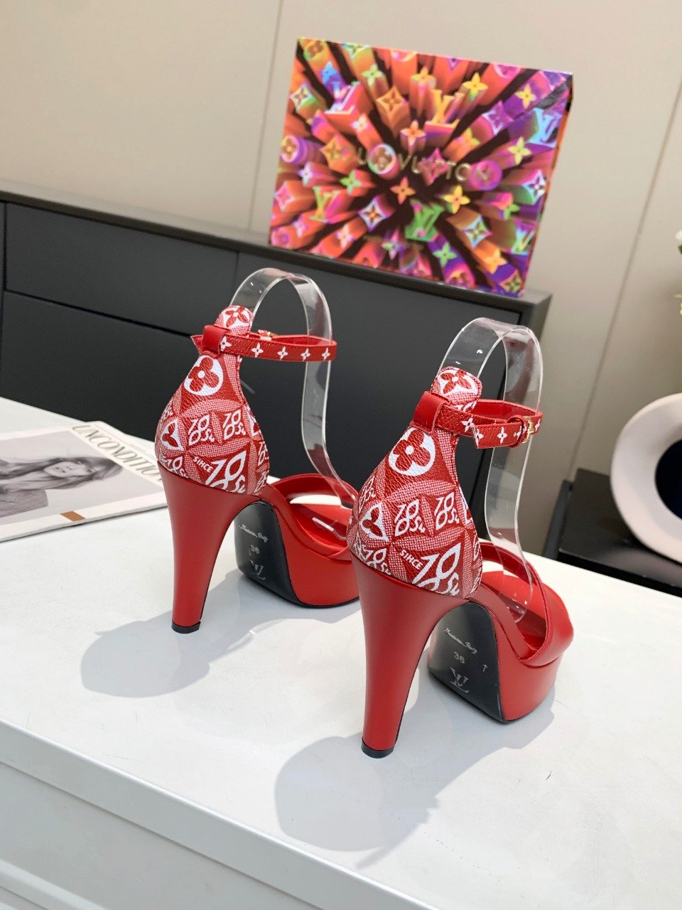 Louis Vuitton Women’s Afterglow Platform Sandal Red And White For Women LV