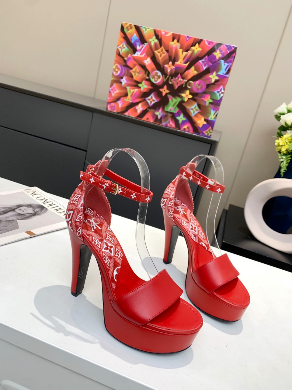 Louis Vuitton Women’s Afterglow Platform Sandal Red And White For Women LV