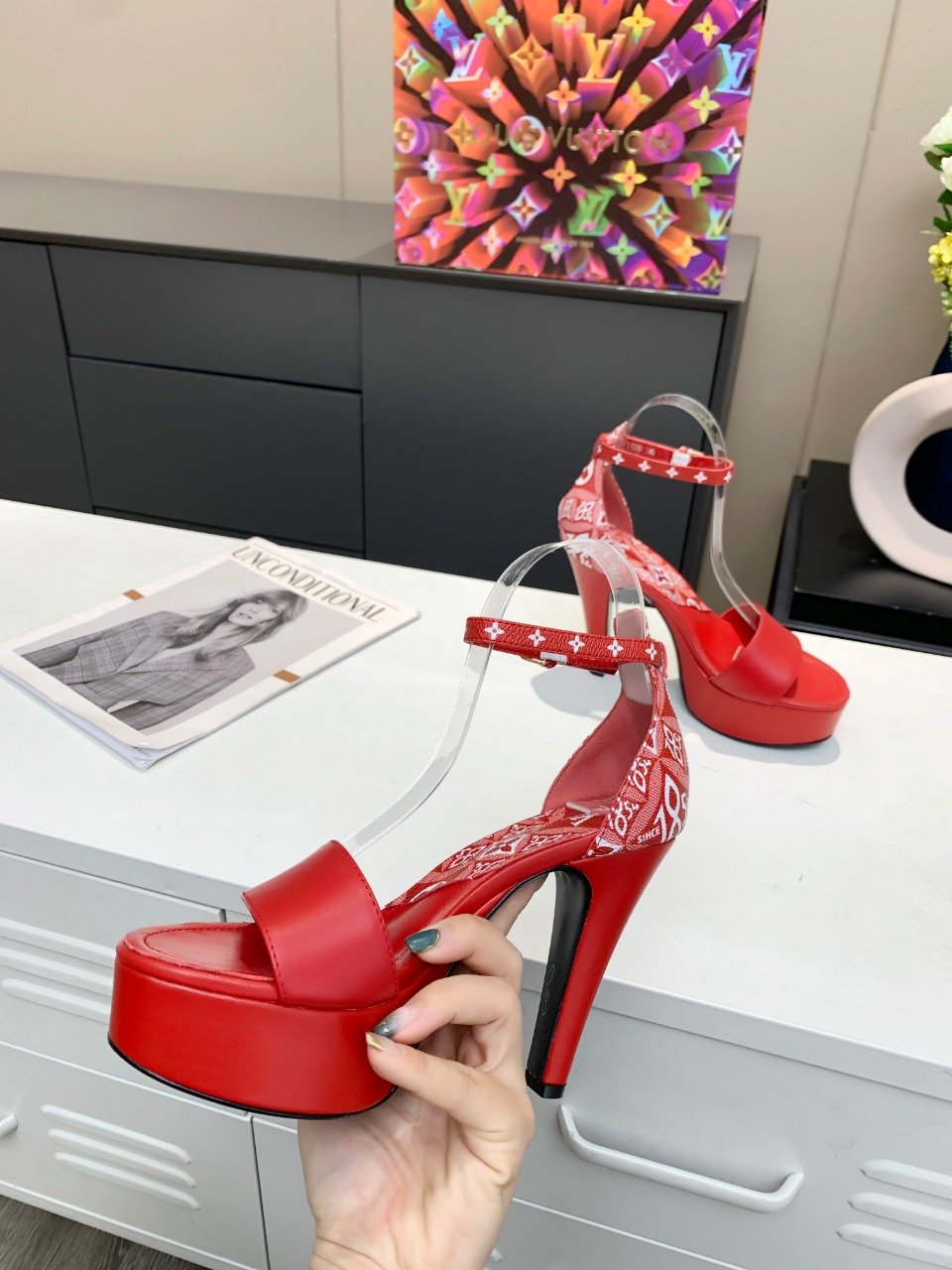 Louis Vuitton Women’s Afterglow Platform Sandal Red And White For Women LV