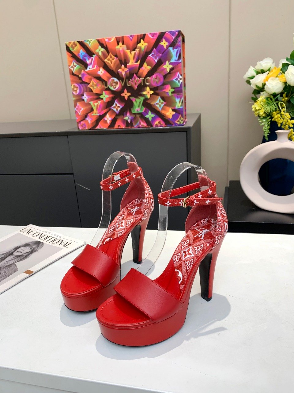 Louis Vuitton Women’s Afterglow Platform Sandal Red And White For Women LV