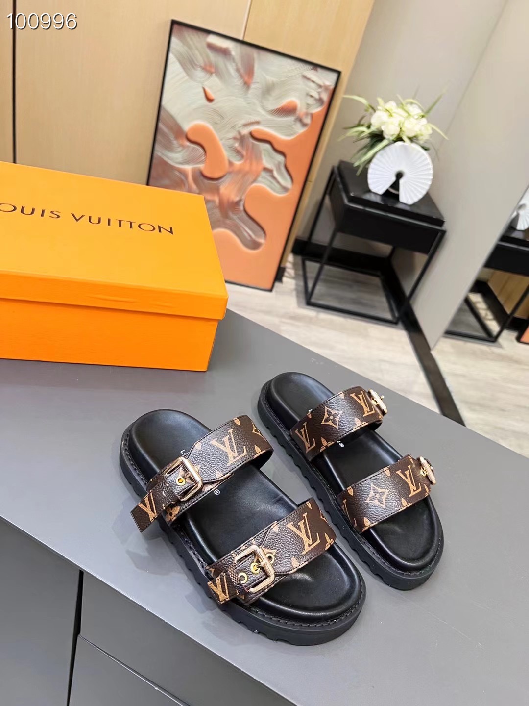 Louis Vuitton Women’s Bom Dia Flat Mule Brown For Women LV 1A3R5O