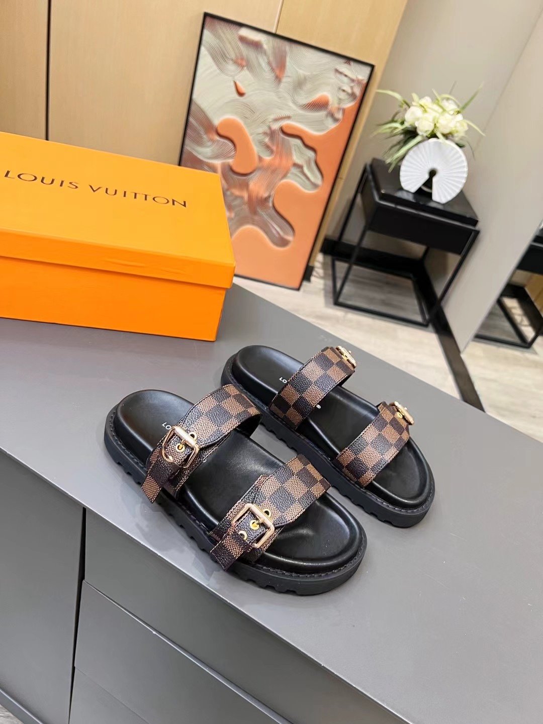 Louis Vuitton Women’s Bom Dia Flat Mule Brown For Women LV