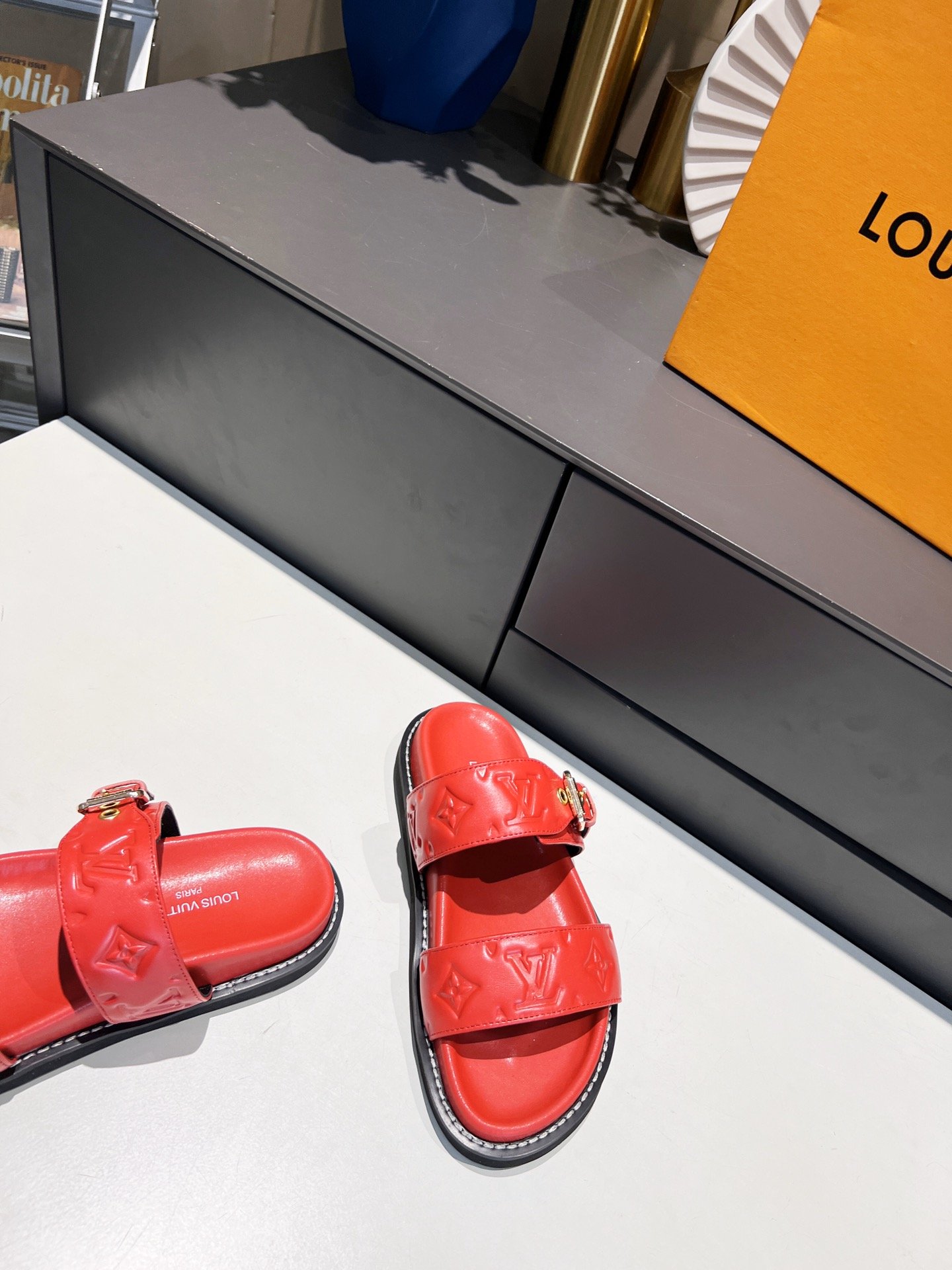 Louis Vuitton Women’s Bom Dia Flat Mule Red For Women LV