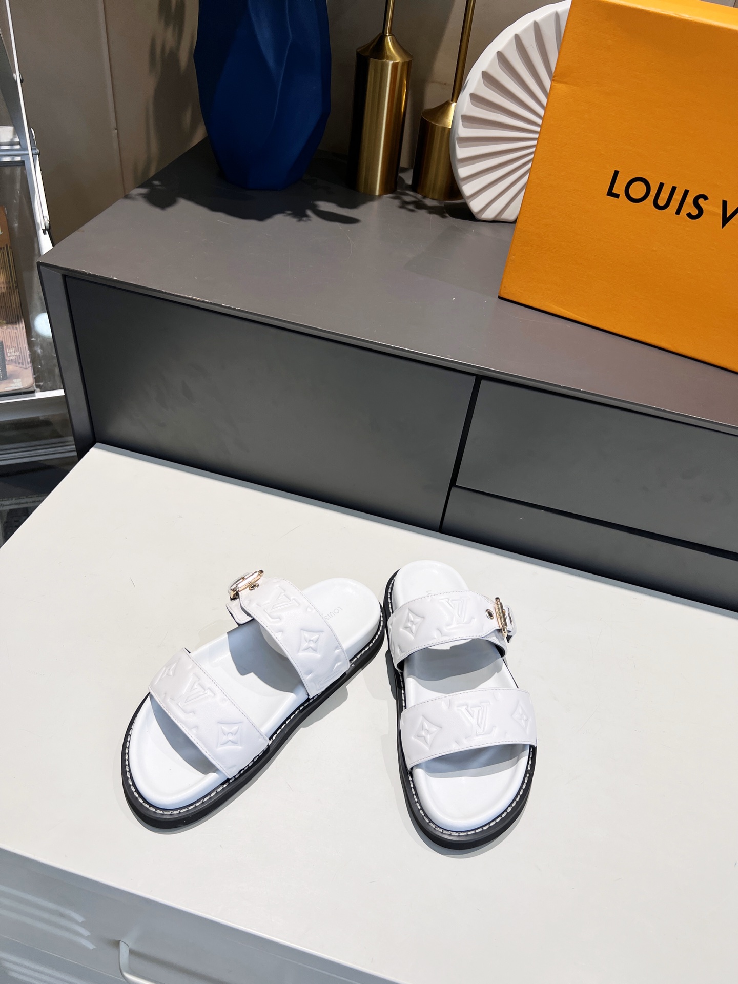 Louis Vuitton Women’s Bom Dia Flat Mule White For Women LV