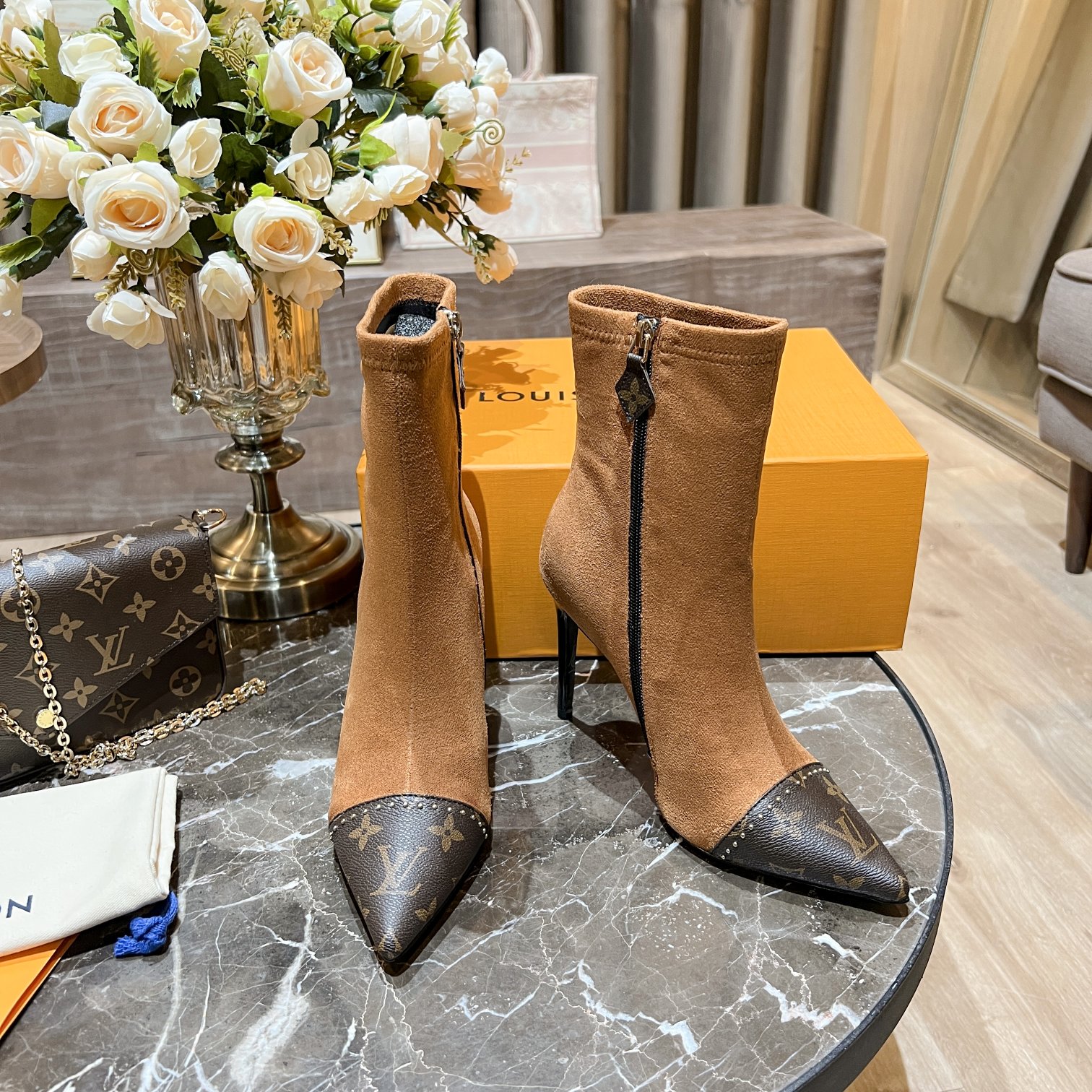 Louis Vuitton Women’s Cherie Ankle Boots Beige For Women LV