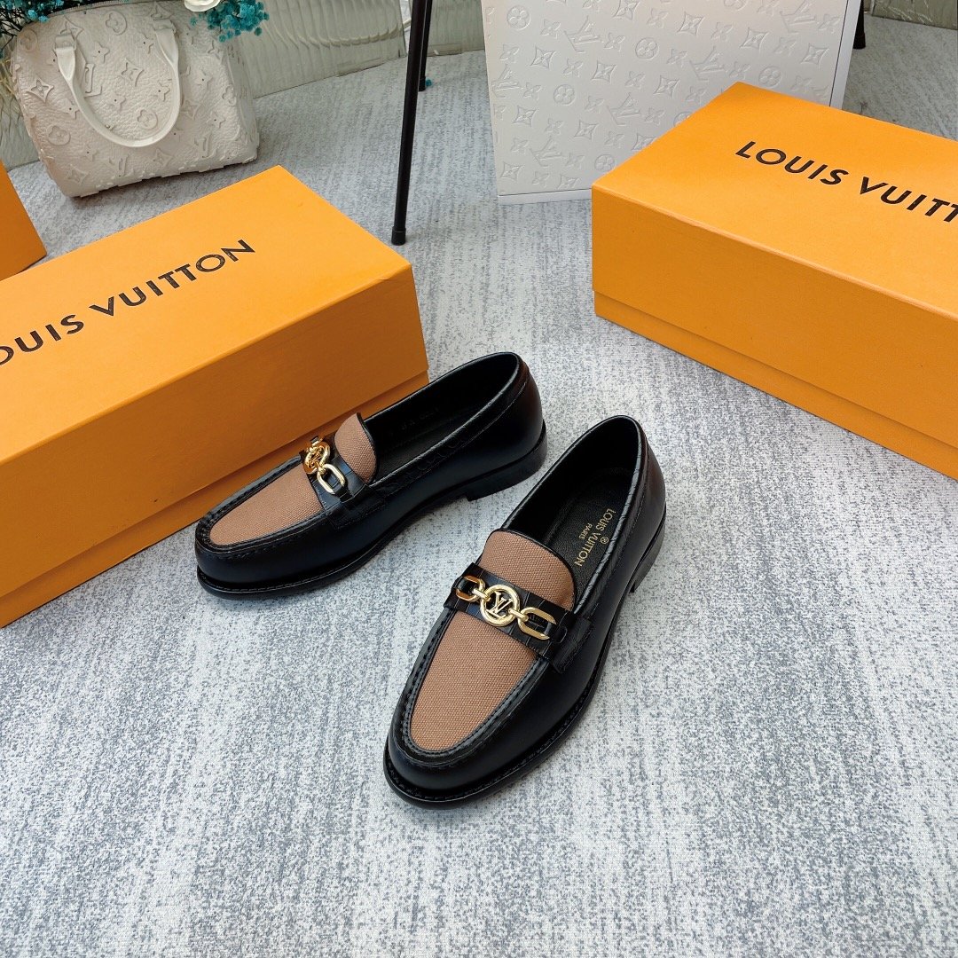 Louis Vuitton Women’s Chess Flat Loafe Black And Beige  For Women LV