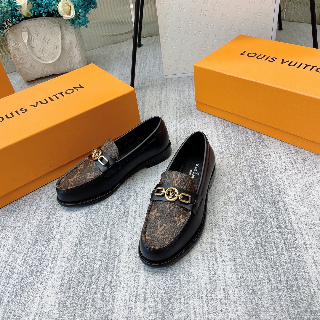 Louis Vuitton Women’s Chess Flat Loafe Black And Brown For Women LV