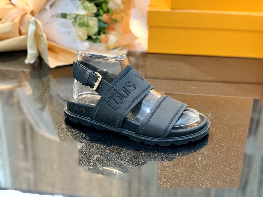 Louis Vuitton Women’s Paseo flat Comfort Sandal Black For Women LV