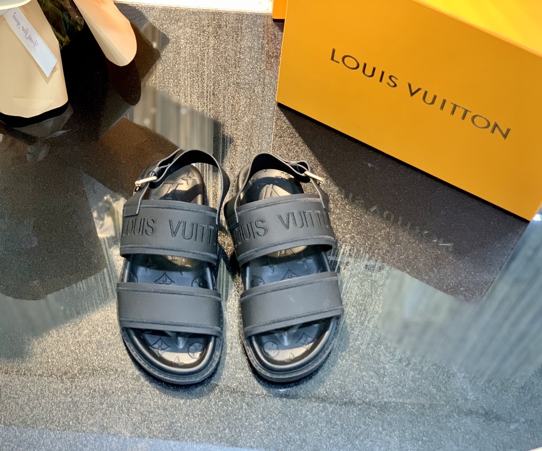 Louis Vuitton Women’s Paseo flat Comfort Sandal Black For Women LV