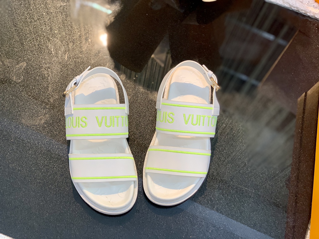 Louis Vuitton Women’s Paseo flat Comfort Sandal White And Neon For Women LV