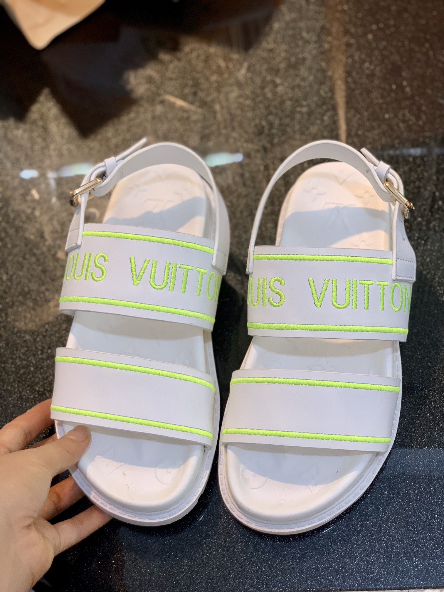 Louis Vuitton Women’s Paseo flat Comfort Sandal White And Neon For Women LV