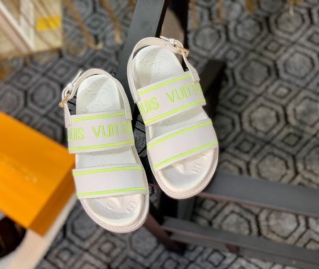 Louis Vuitton Women’s Paseo flat Comfort Sandal White And Neon For Women LV