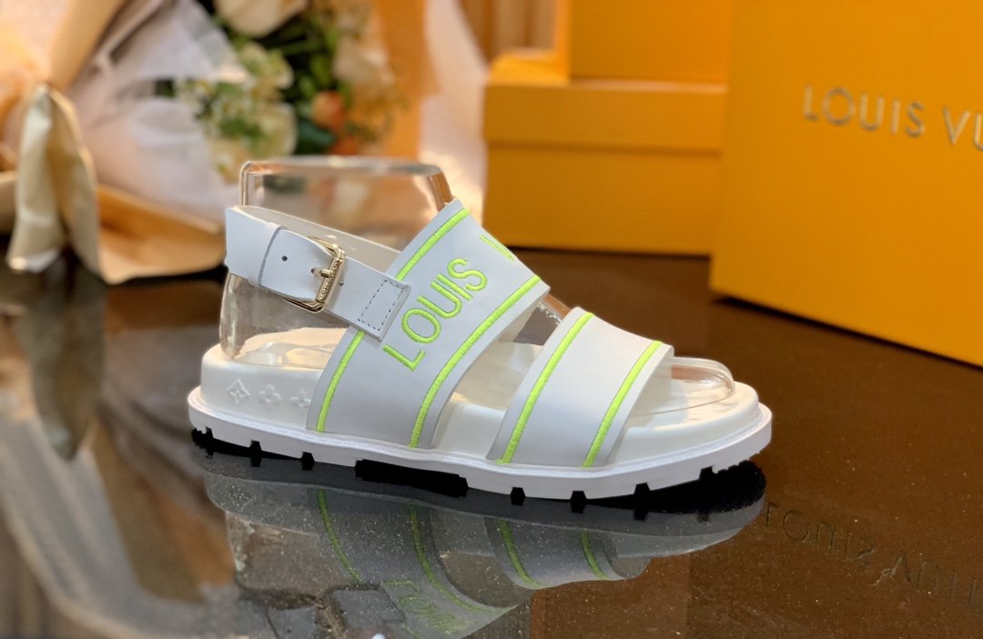 Louis Vuitton Women’s Paseo flat Comfort Sandal White And Neon For Women LV