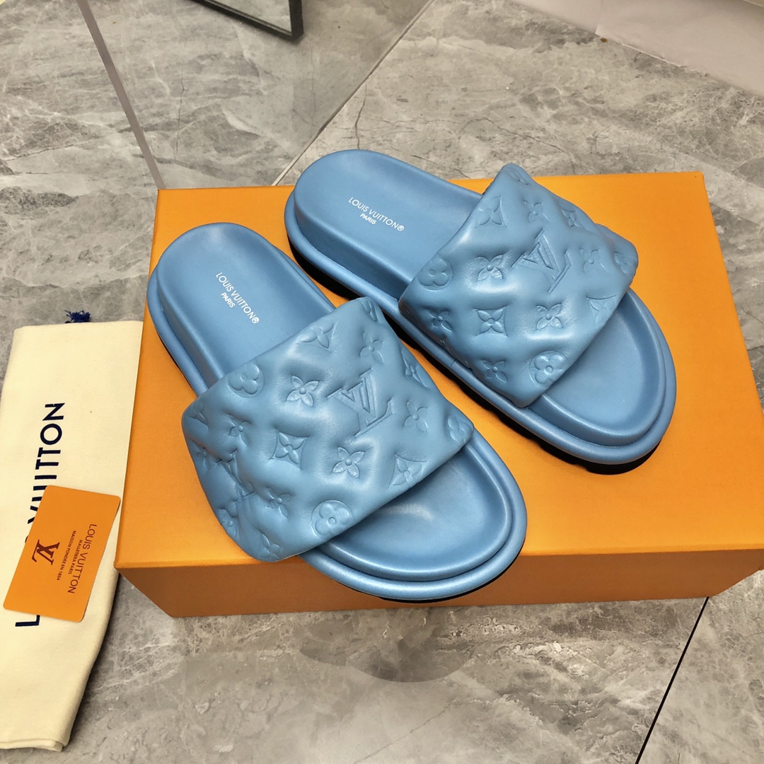 Louis Vuitton Women’s Pool Pillow Flat Comfort Mule Blue For Women LV
