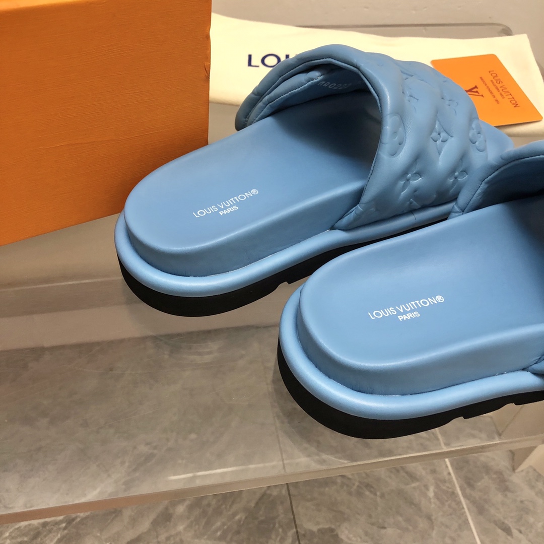 Louis Vuitton Women’s Pool Pillow Flat Comfort Mule Blue For Women LV