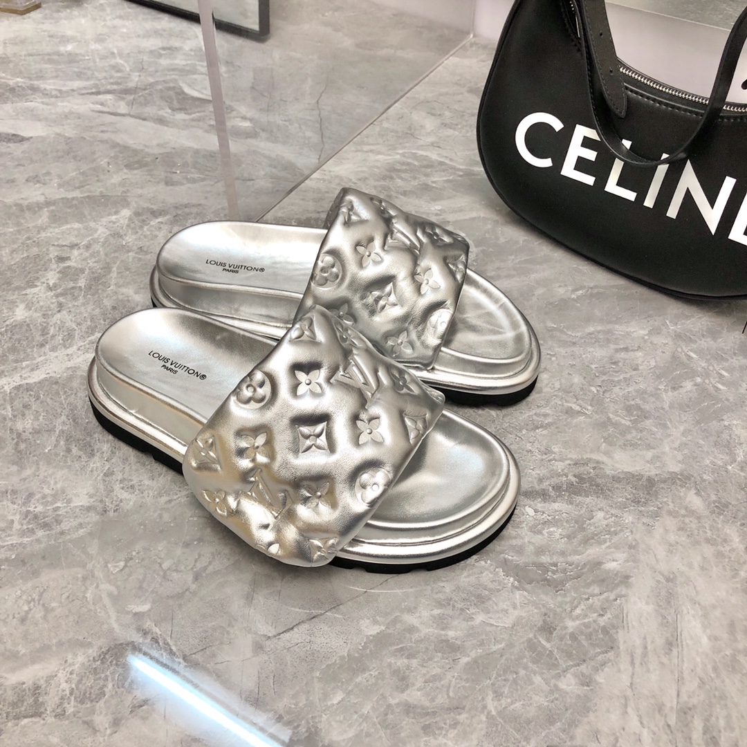 Louis Vuitton Women’s Pool Pillow Flat Comfort Mule Sliver For Women LV 1AACEM